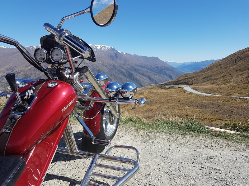 Wanaka Trike Tours motorcycle at top of Crown Range