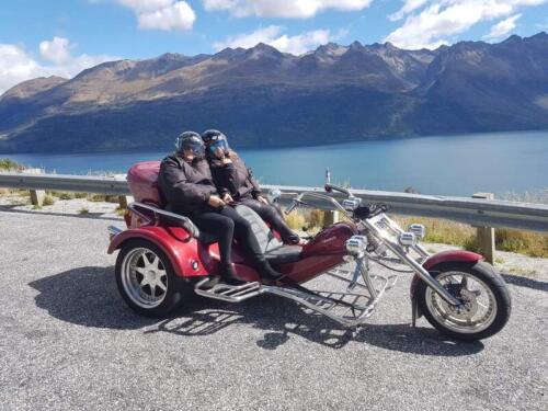 Wanaka Trike Tours with guests at Lake Wakatipu